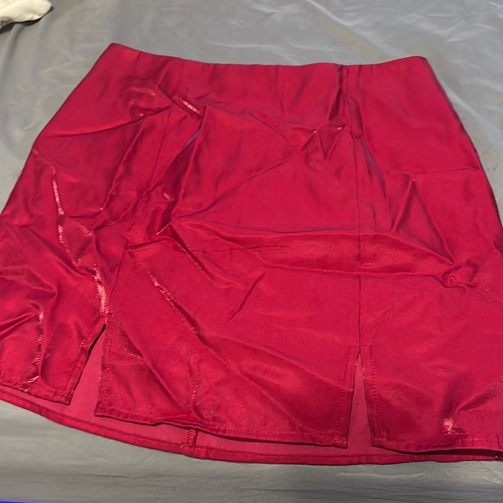 Red iridescent mini skirt